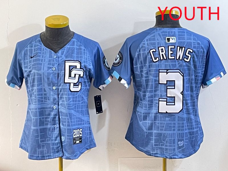 Youth Washington Nationals #3 Crews Blue Joint Name 2025 Nike MLB Jersey style 1->youth mlb jersey->Youth Jersey